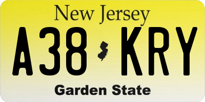 NJ license plate A38KRY