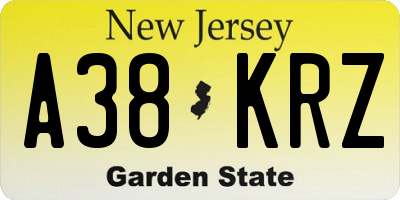 NJ license plate A38KRZ
