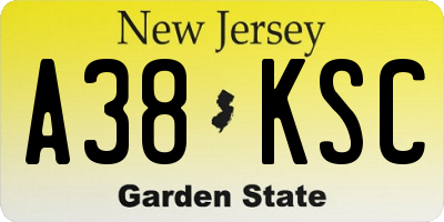 NJ license plate A38KSC