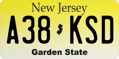 NJ license plate A38KSD