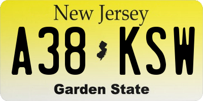 NJ license plate A38KSW