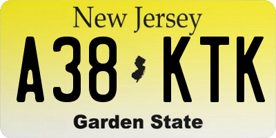 NJ license plate A38KTK
