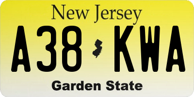 NJ license plate A38KWA