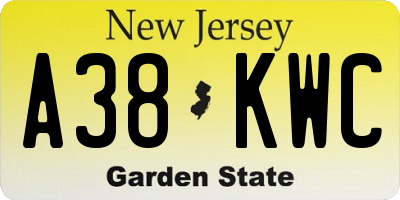 NJ license plate A38KWC