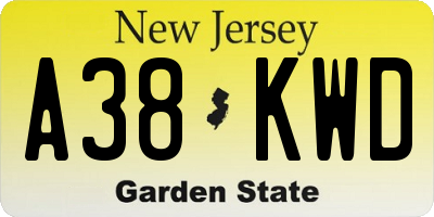 NJ license plate A38KWD