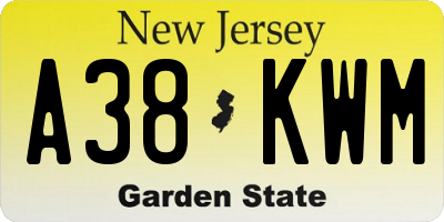NJ license plate A38KWM