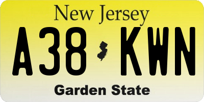 NJ license plate A38KWN
