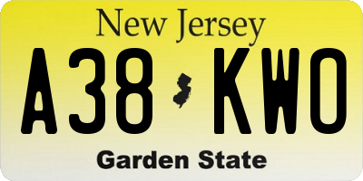 NJ license plate A38KWO