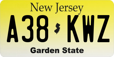 NJ license plate A38KWZ
