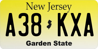 NJ license plate A38KXA