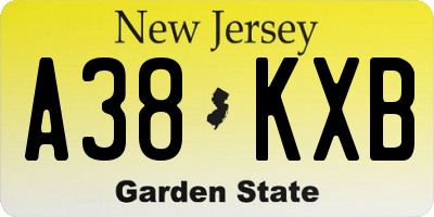 NJ license plate A38KXB