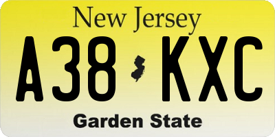 NJ license plate A38KXC