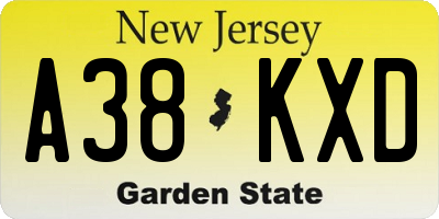 NJ license plate A38KXD
