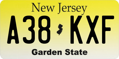 NJ license plate A38KXF