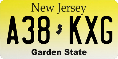 NJ license plate A38KXG