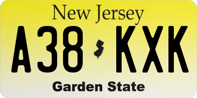 NJ license plate A38KXK
