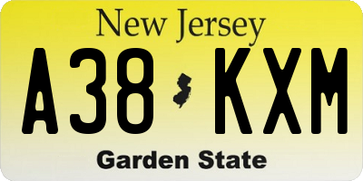 NJ license plate A38KXM