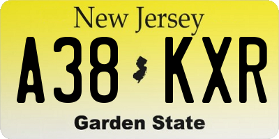 NJ license plate A38KXR