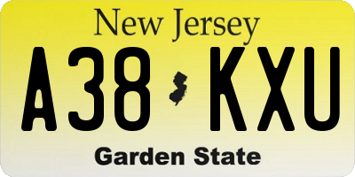 NJ license plate A38KXU