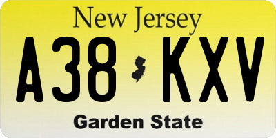 NJ license plate A38KXV