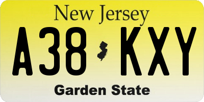 NJ license plate A38KXY