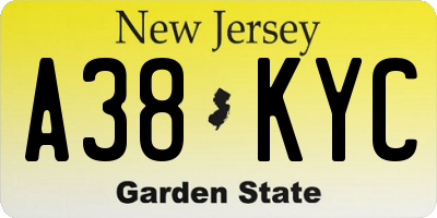 NJ license plate A38KYC