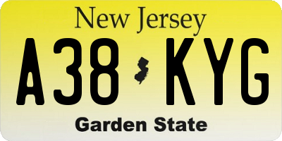 NJ license plate A38KYG