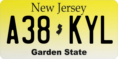 NJ license plate A38KYL