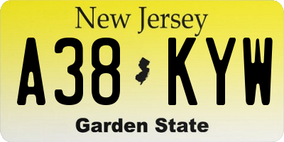 NJ license plate A38KYW