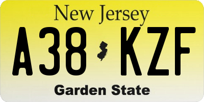 NJ license plate A38KZF