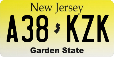 NJ license plate A38KZK