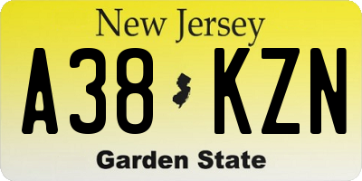 NJ license plate A38KZN