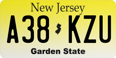 NJ license plate A38KZU