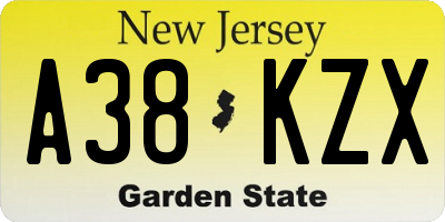 NJ license plate A38KZX