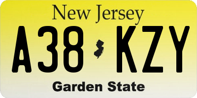 NJ license plate A38KZY