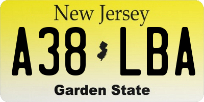 NJ license plate A38LBA