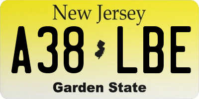 NJ license plate A38LBE