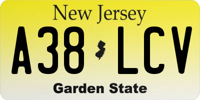 NJ license plate A38LCV