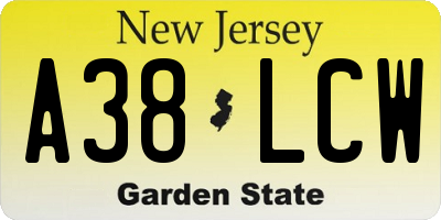NJ license plate A38LCW