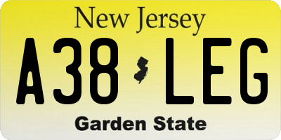 NJ license plate A38LEG
