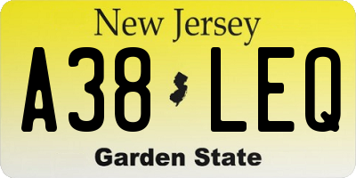 NJ license plate A38LEQ