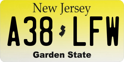 NJ license plate A38LFW