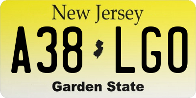 NJ license plate A38LGO