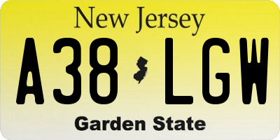 NJ license plate A38LGW