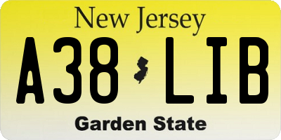 NJ license plate A38LIB