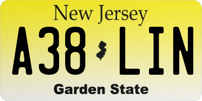 NJ license plate A38LIN