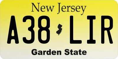 NJ license plate A38LIR