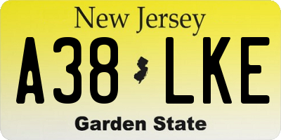 NJ license plate A38LKE