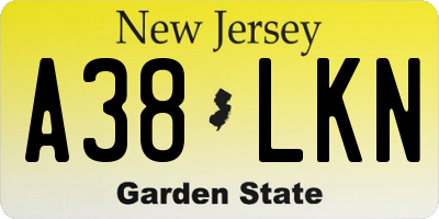 NJ license plate A38LKN