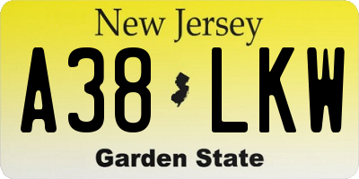 NJ license plate A38LKW